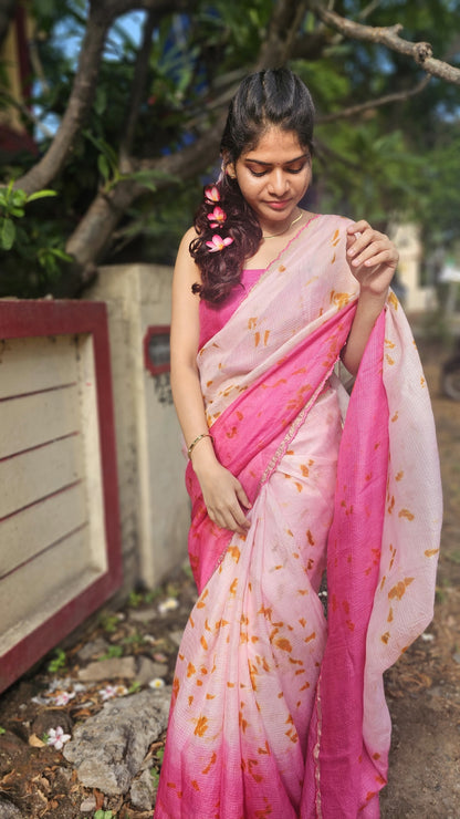 Rose Aura - Naturally Dyed Eco-Printed Pure Kota Silk Saree