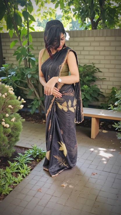 Wild bloom - Eco-printed & naturally dyed pure kota silk saree
