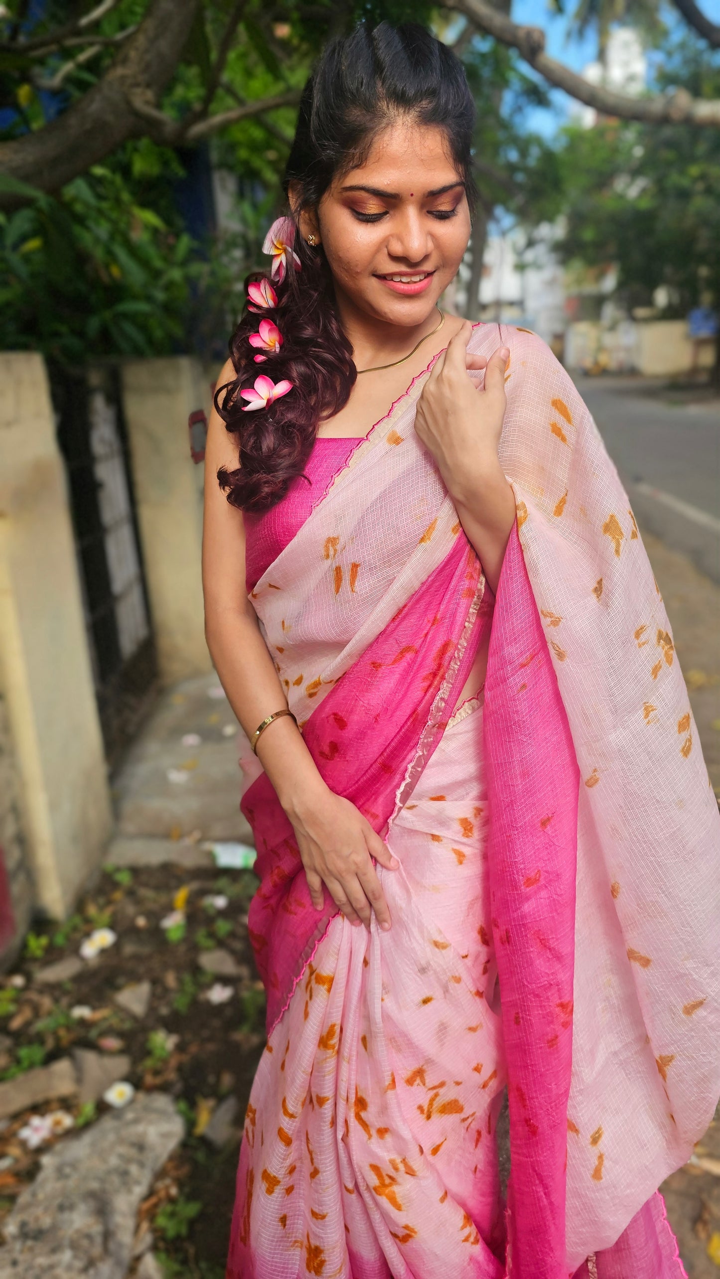 Rose Aura - Naturally Dyed Eco-Printed Pure Kota Silk Saree