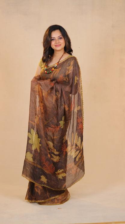 The living leaf - Eco-printed & naturally dyed pure kota silk saree