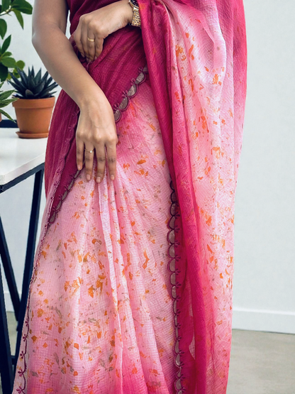 Rose Mist - Eco-printed & naturally dyed pure kota silk saree