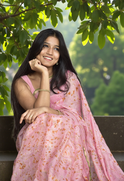 Pink Haze - Eco-printed & naturally dyed pure kota silk saree