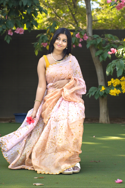 Petals In Ombre Ecoprinted & naturally dyed pure kota silk saree