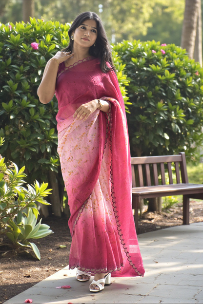 Rose Mist - Eco-printed & naturally dyed pure kota silk saree