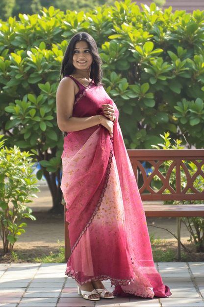 Rose Mist - Eco-printed & naturally dyed pure kota silk saree