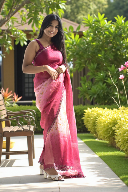 Rose Mist - Eco-printed & naturally dyed pure kota silk saree