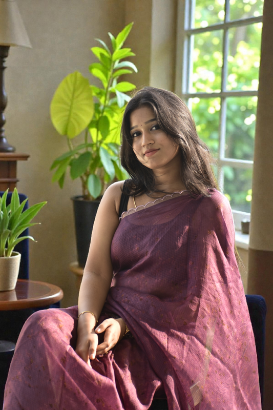 Velvet Dusk - Ecoprinted Kota Silk Saree