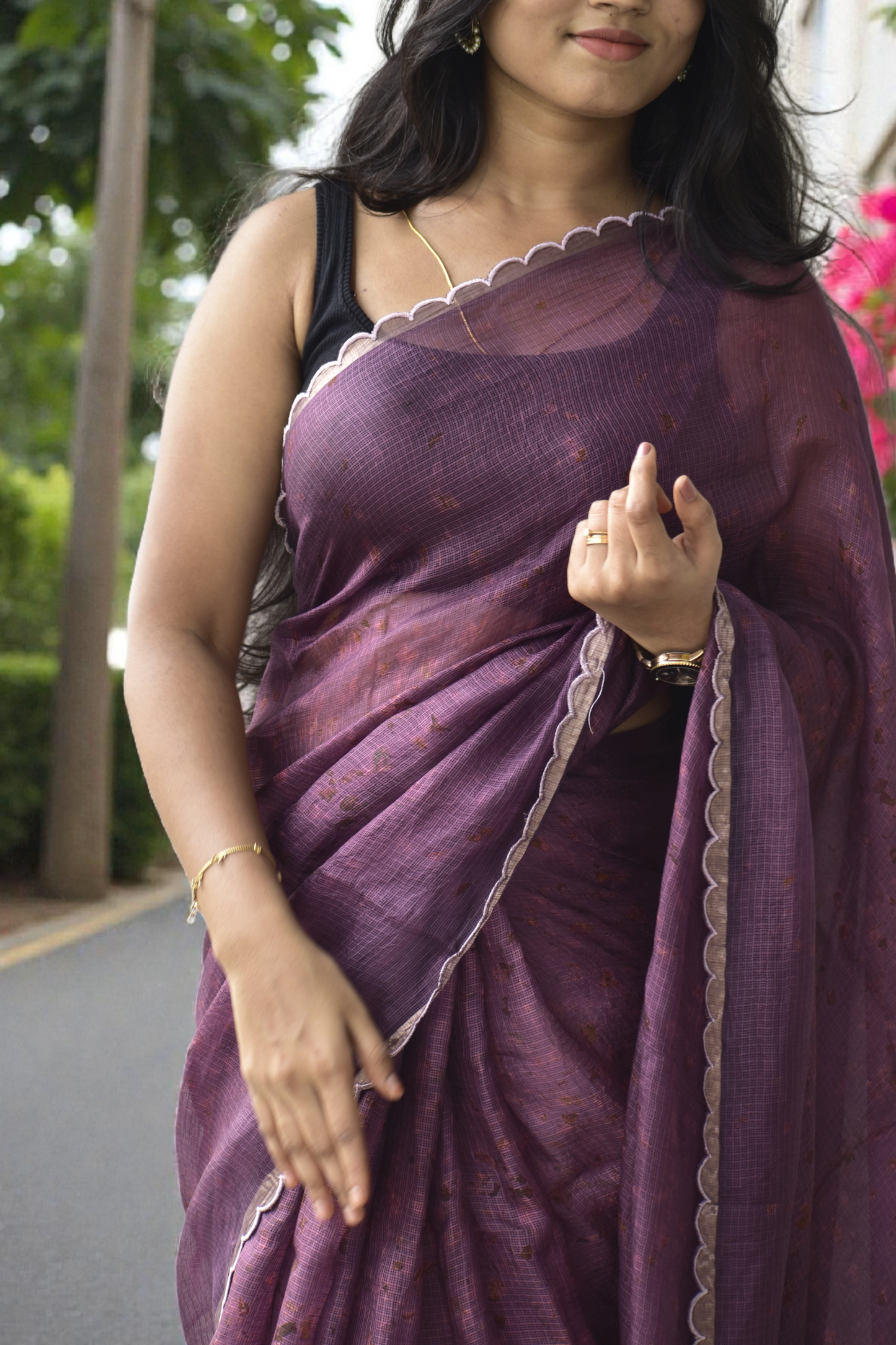 Velvet Dusk - Eco-Printed Kota Silk Saree