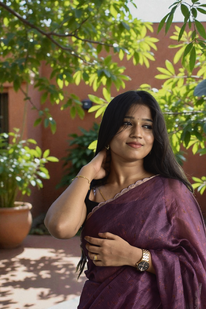 Velvet Dusk - Eco-Printed Kota Silk Saree