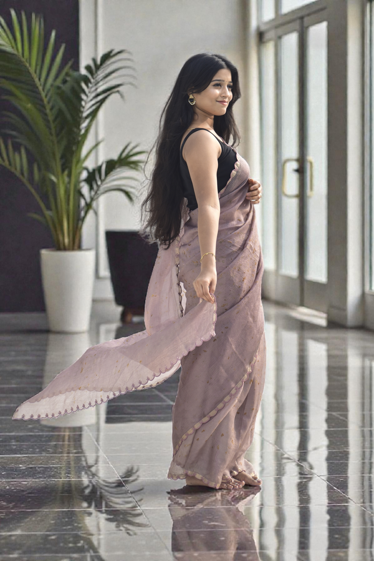Soft Meadow - Eco-printed & naturally dyed pure kota silk saree