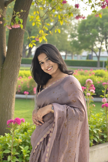 Soft Meadow - Eco-printed & naturally dyed pure kota silk saree