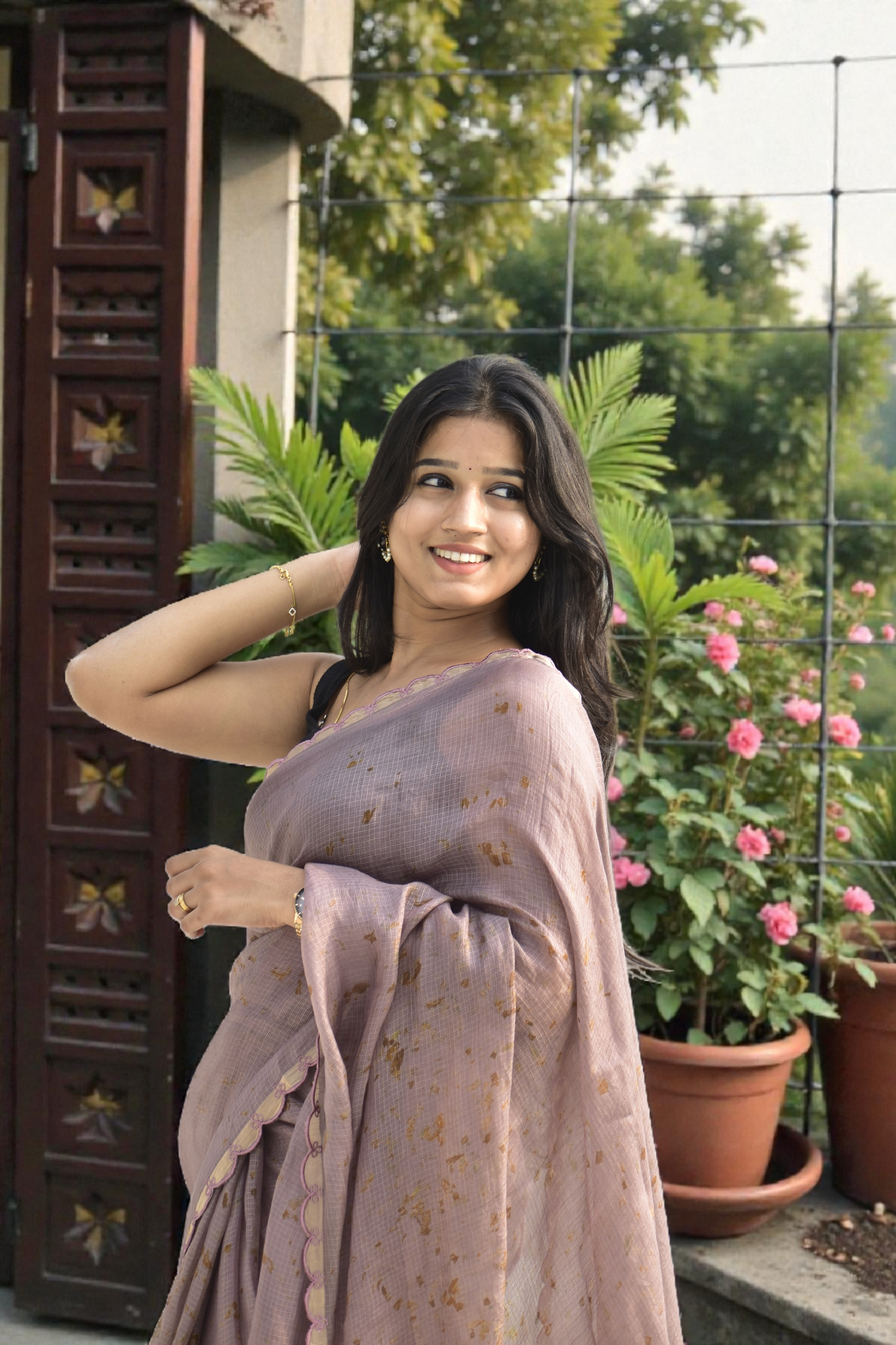 Soft Meadow - Eco-printed & naturally dyed pure kota silk saree