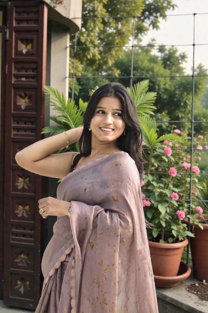 Soft Meadow - Eco-printed & naturally dyed pure kota silk saree