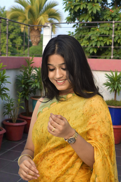 SUNVEIL A Golden Veil - Eco-printed & naturally dyed pure kota silk saree