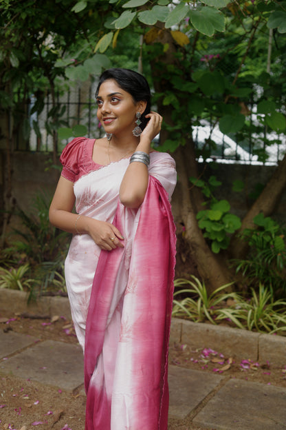 Pink Mirage — Naturally Dyed & Eco-Printed pure Handwoven Chanderi Silk Saree.