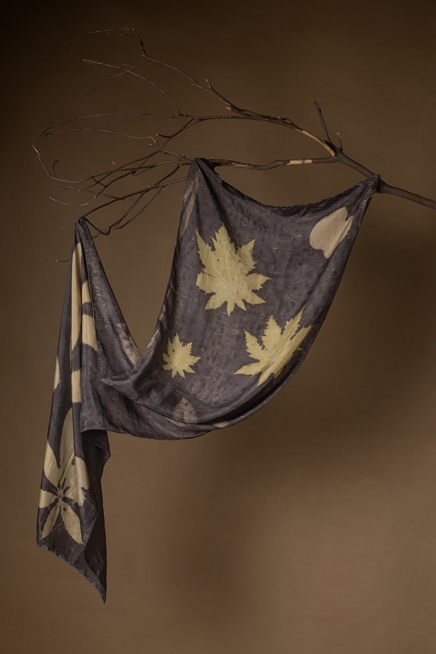 Black blossom  Habutai Silk Stole / Scarf