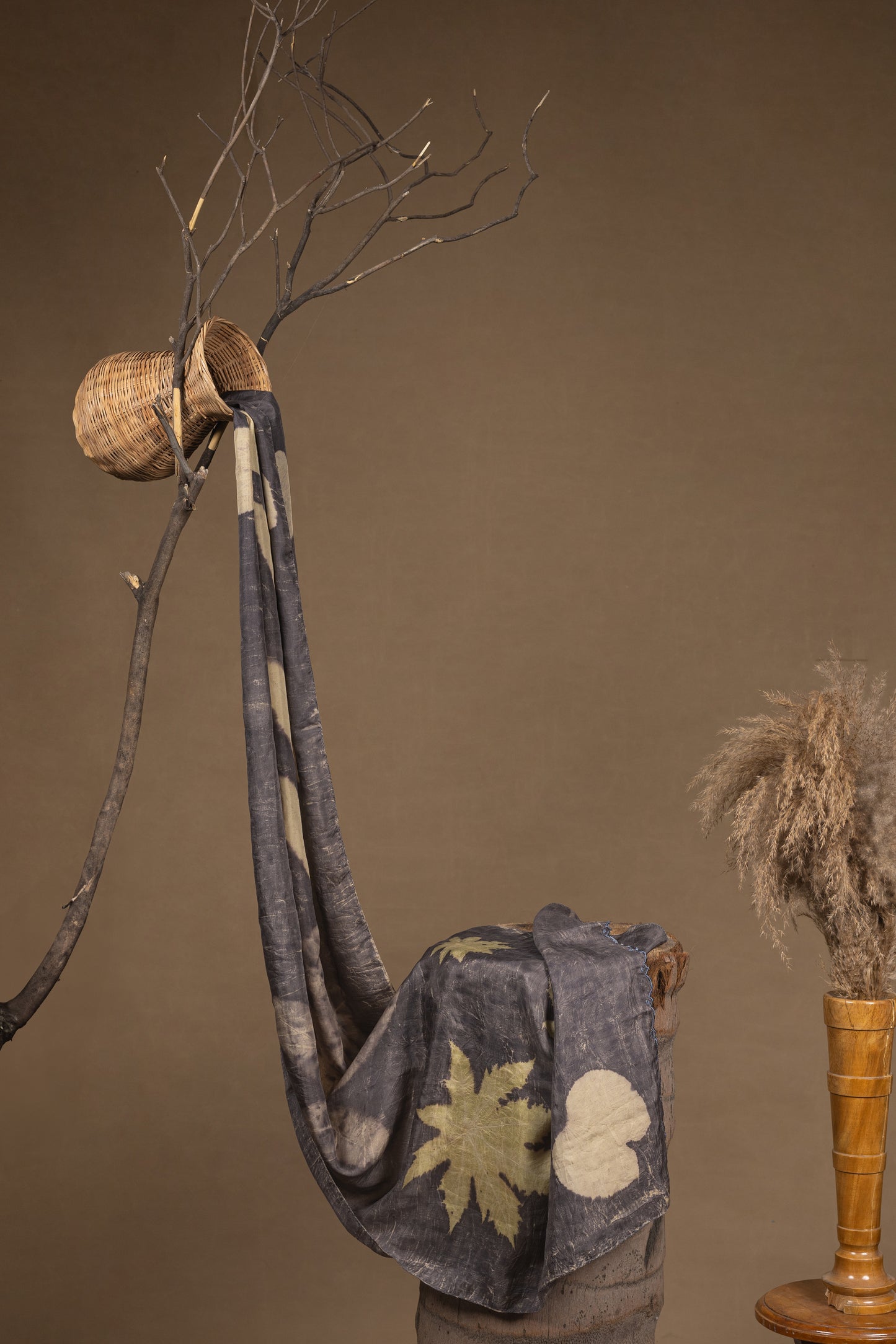 Black blossom  Habutai Silk Stole / Scarf