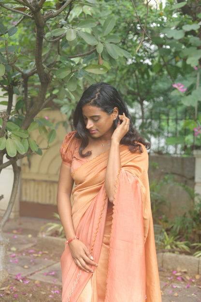 Golden Ember - Naturally Dyed Pure Handloom Chanderi Silk Saree