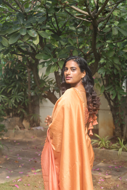 Golden Ember - Naturally Dyed Pure Handloom Chanderi Silk Saree