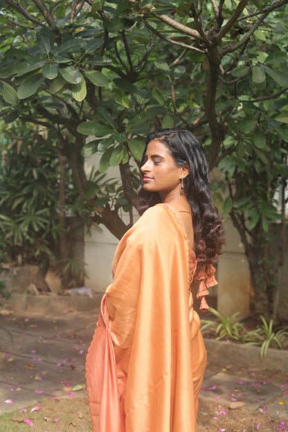 Golden Ember - Naturally Dyed Pure Handloom Chanderi Silk Saree