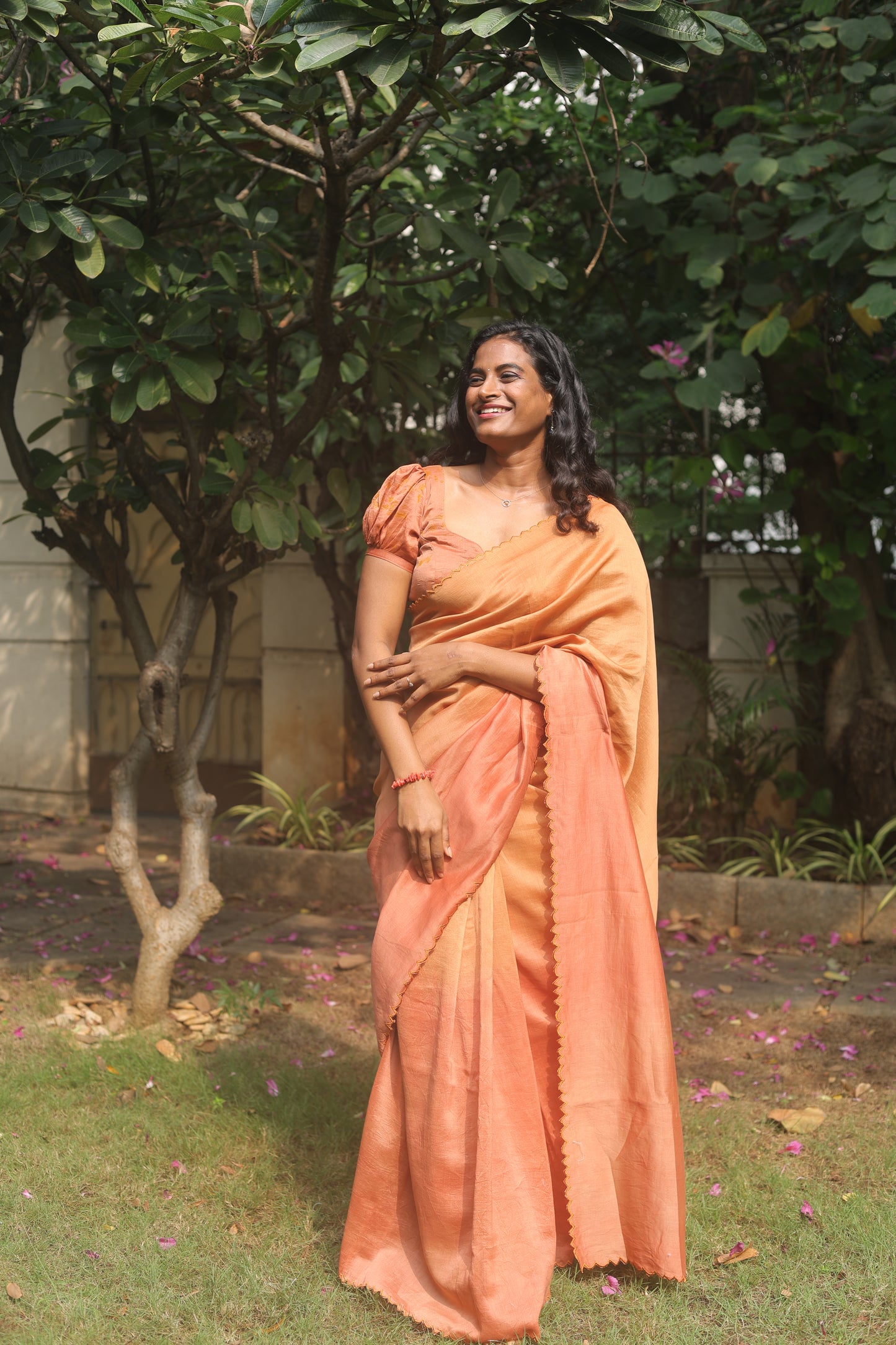 Golden Ember - Naturally Dyed Pure Handloom Chanderi Silk Saree