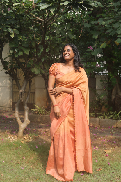 Golden Ember - Naturally Dyed Pure Handloom Chanderi Silk Saree