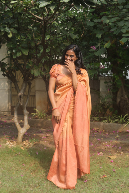 Golden Ember - Naturally Dyed Pure Handloom Chanderi Silk Saree