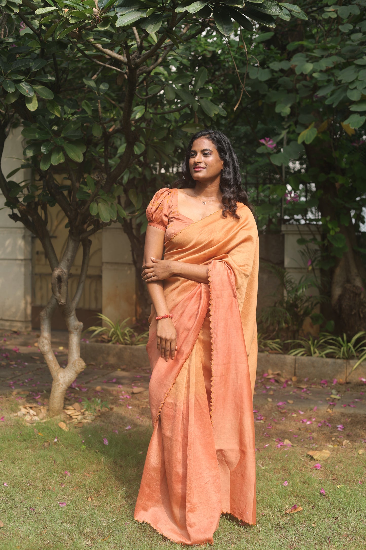 Golden Ember - Naturally Dyed Pure Handloom Chanderi Silk Saree