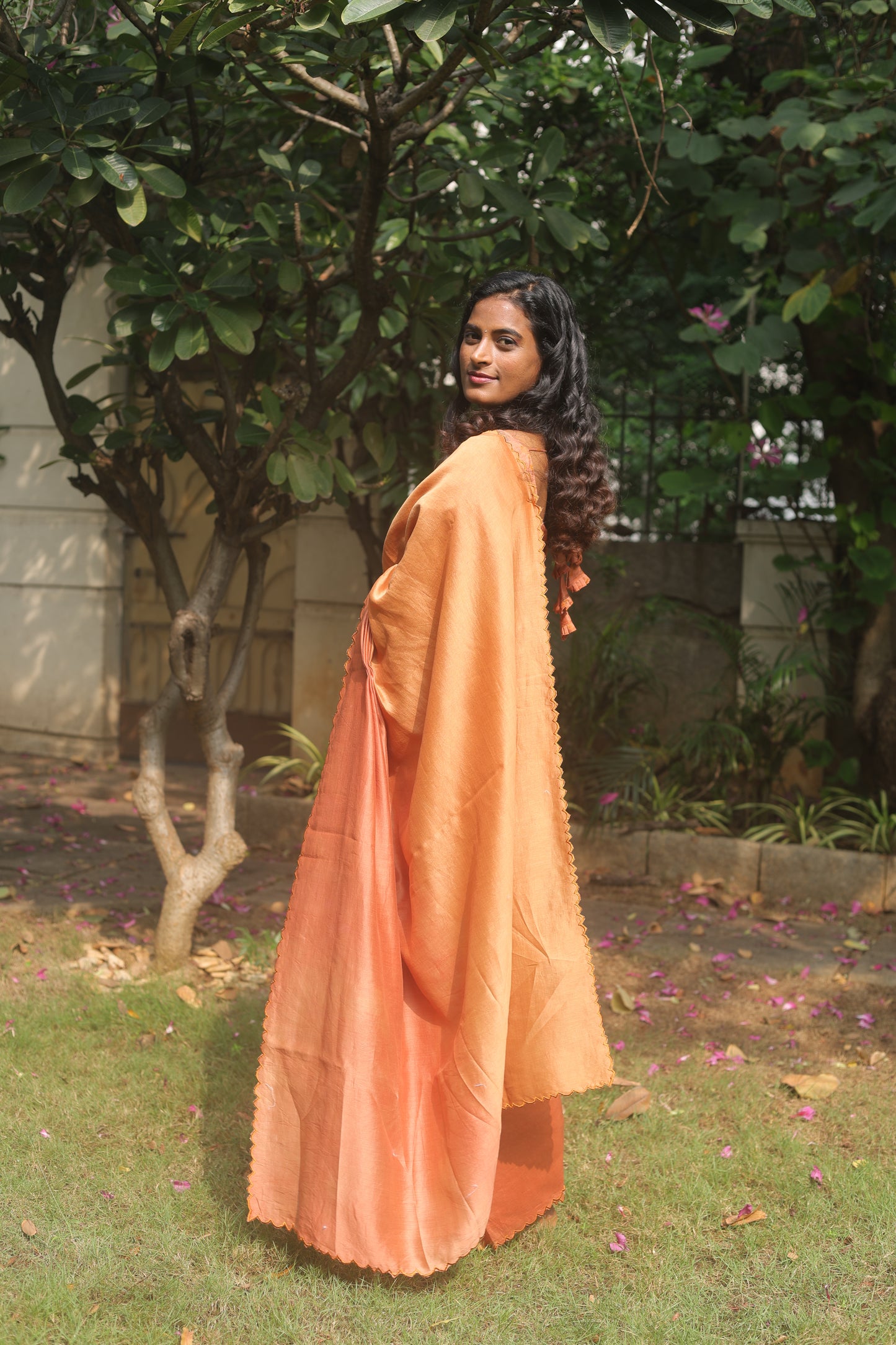 Golden Ember - Naturally Dyed Pure Handloom Chanderi Silk Saree