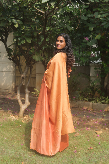 Golden Ember - Naturally Dyed Pure Handloom Chanderi Silk Saree