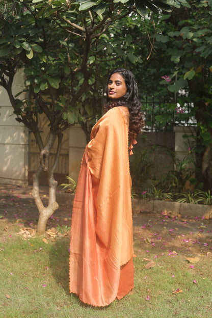 Golden Ember - Naturally Dyed Pure Handloom Chanderi Silk Saree