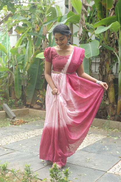 Pink Mirage — Naturally Dyed & Eco-Printed pure Handwoven Chanderi Silk Saree.