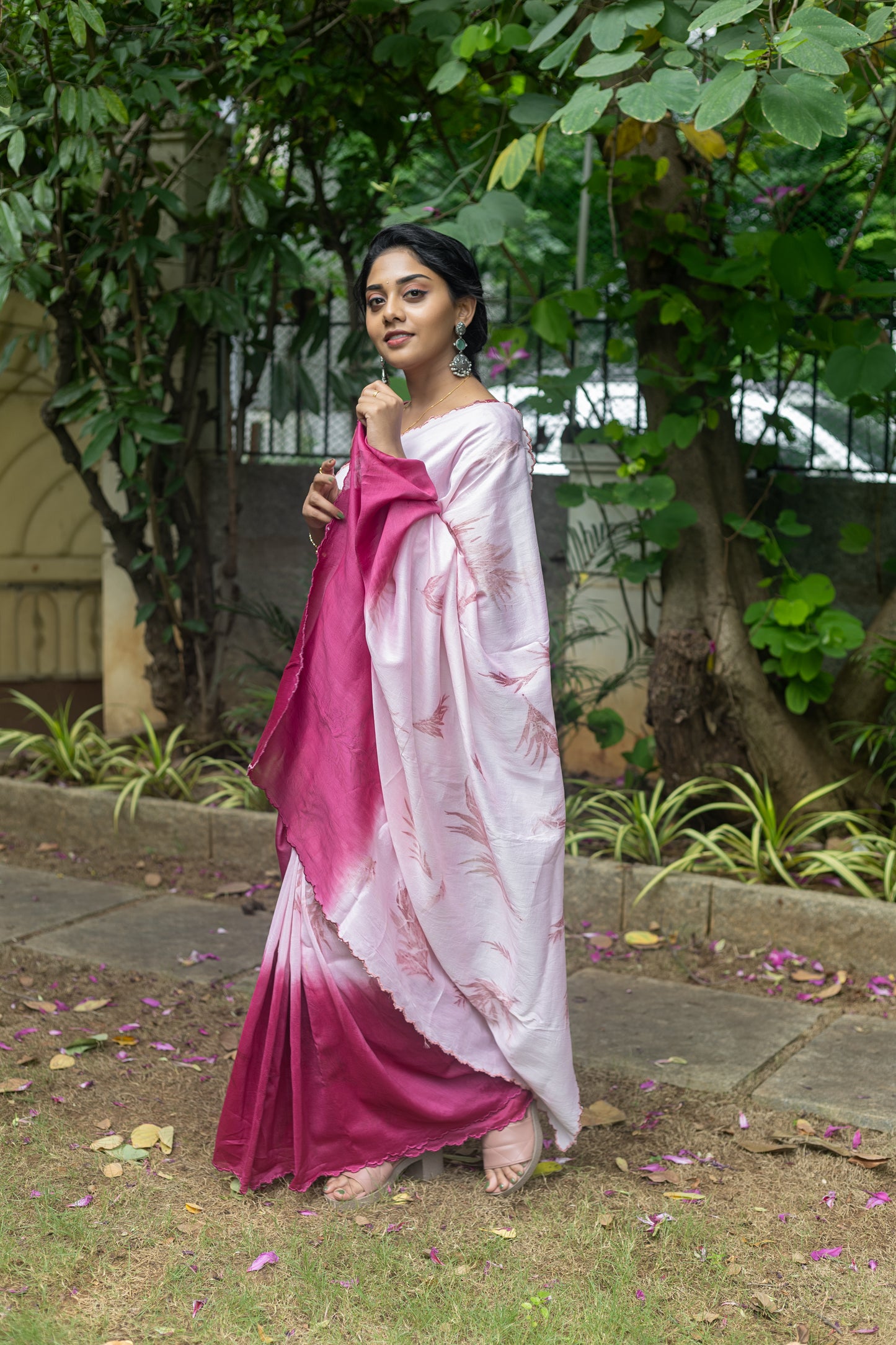 Pink Mirage — Naturally Dyed & Eco-Printed pure Handwoven Chanderi Silk Saree.
