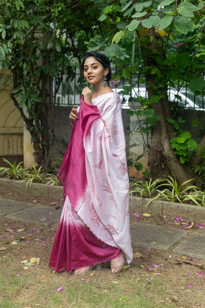 Pink Mirage — Naturally Dyed & Eco-Printed pure Handwoven Chanderi Silk Saree.