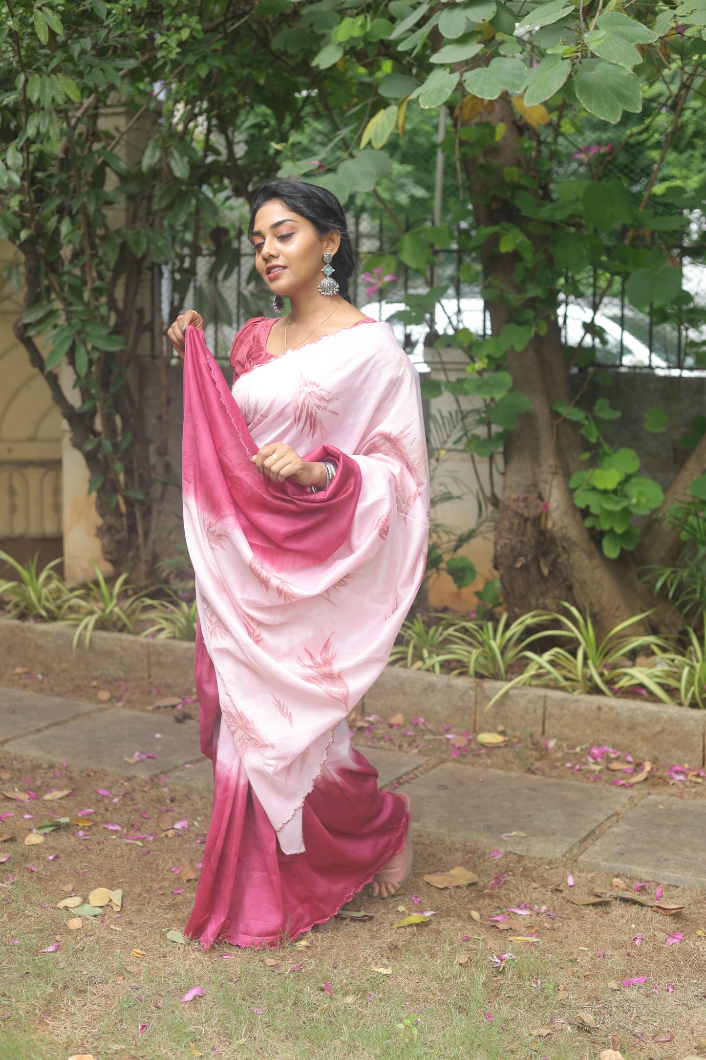 Pink Mirage — Naturally Dyed & Eco-Printed pure Handwoven Chanderi Silk Saree.