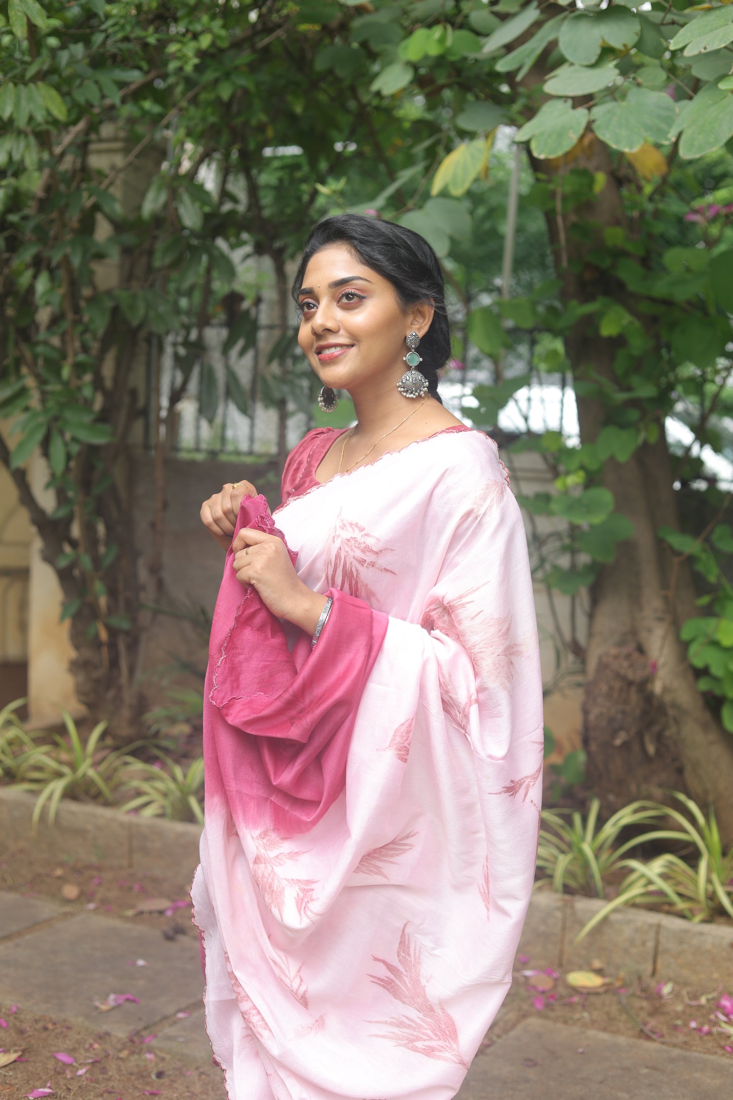Pink Mirage — Naturally Dyed & Eco-Printed pure Handwoven Chanderi Silk Saree.