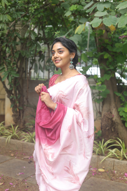 Pink Mirage — Naturally Dyed & Eco-Printed pure Handwoven Chanderi Silk Saree.