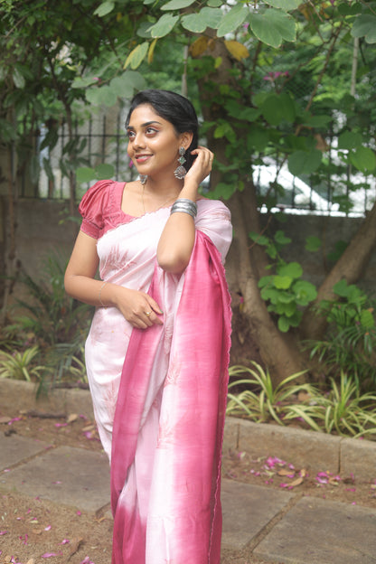 Pink Mirage — Naturally Dyed & Eco-Printed pure Handwoven Chanderi Silk Saree.