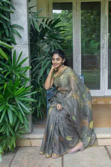 Bloom leaf - Ecoprinted kota silk saree