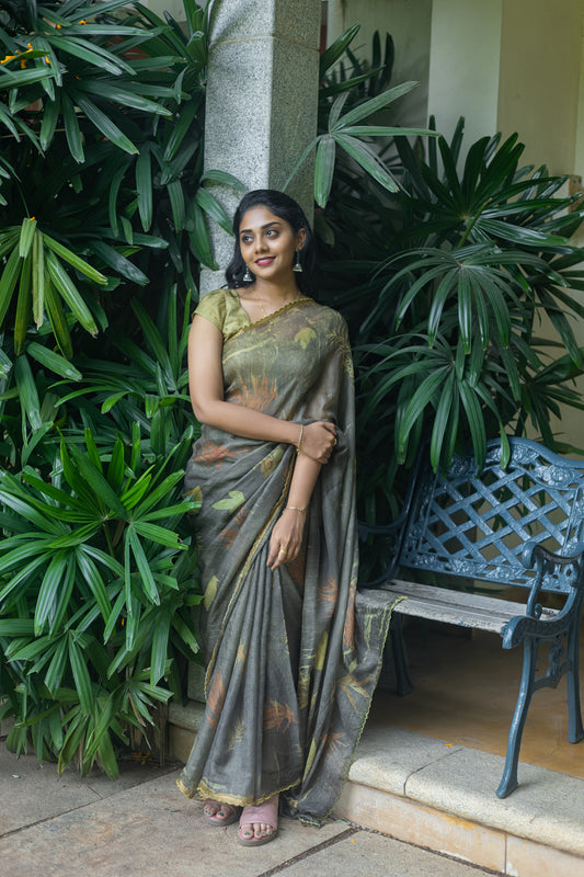 Bloom leaf - Ecoprinted kota silk saree