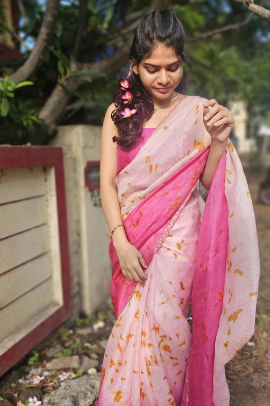 Rose Aura -Ecoprinted  Kota Silk Saree